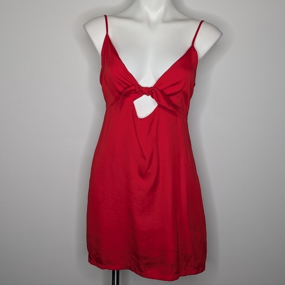 Urban Outfitters Red Spaghetti Strap Tie Front Mini Dress M